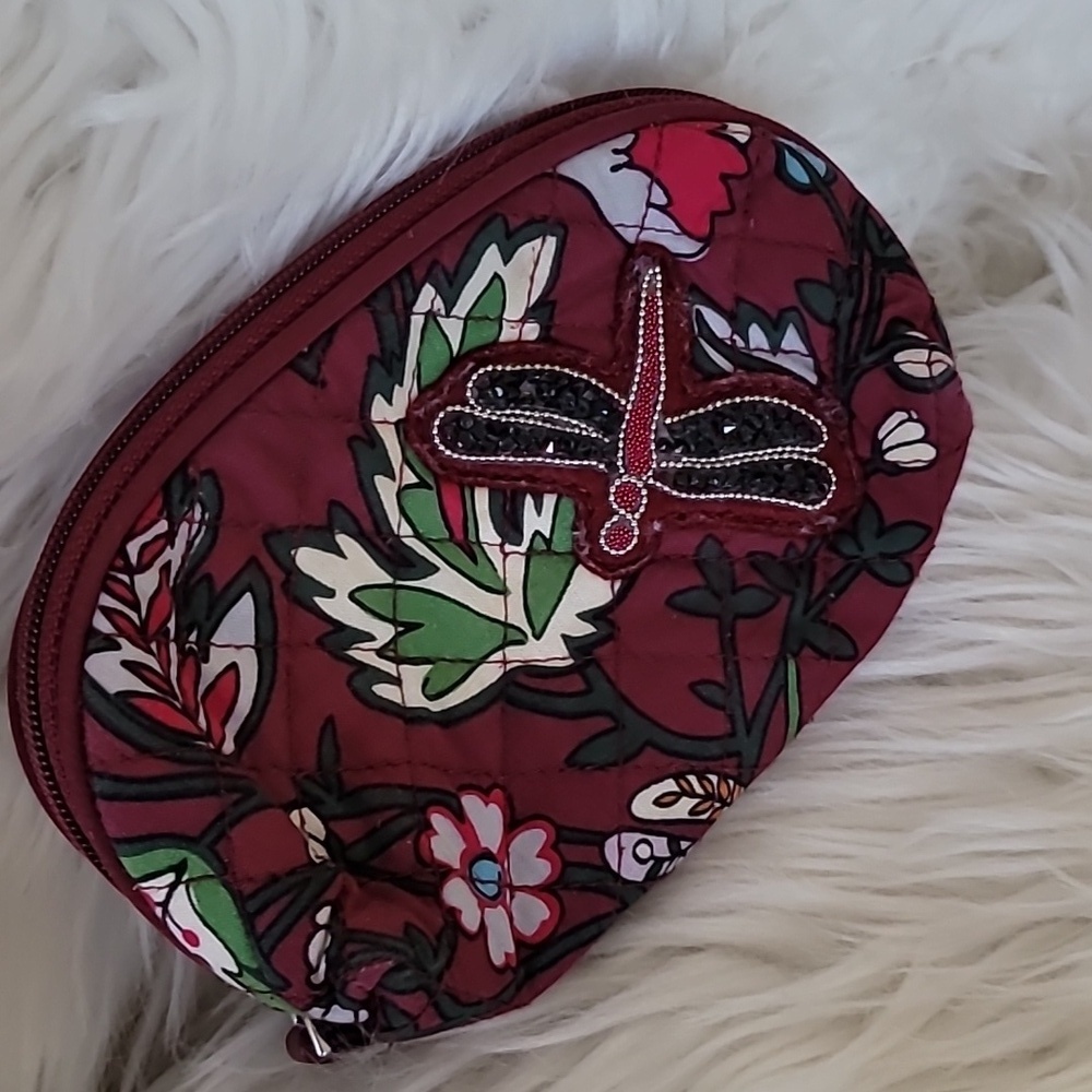 Vera Bradley Bordeaux Blooms Dragonfly Clamshell Little Cosmetic Bag